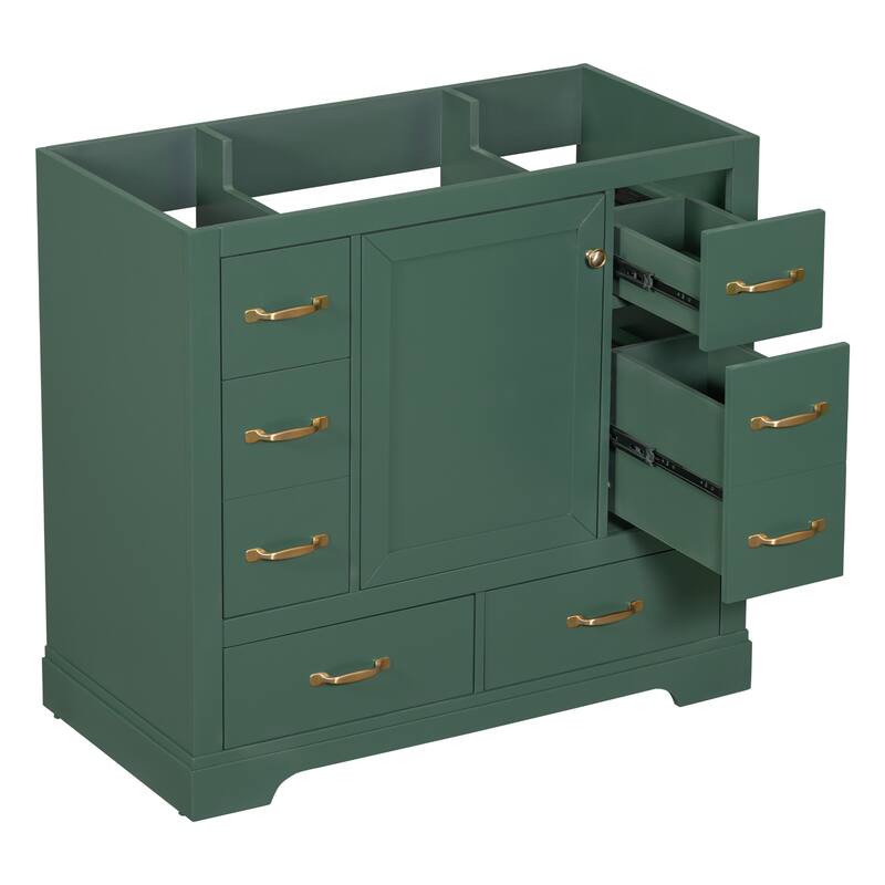 Modern 36 inch Bathroom Vanity Base without Sink, Bathroom Storage Cabinet with 6 Drawers and Adjustable Shelf