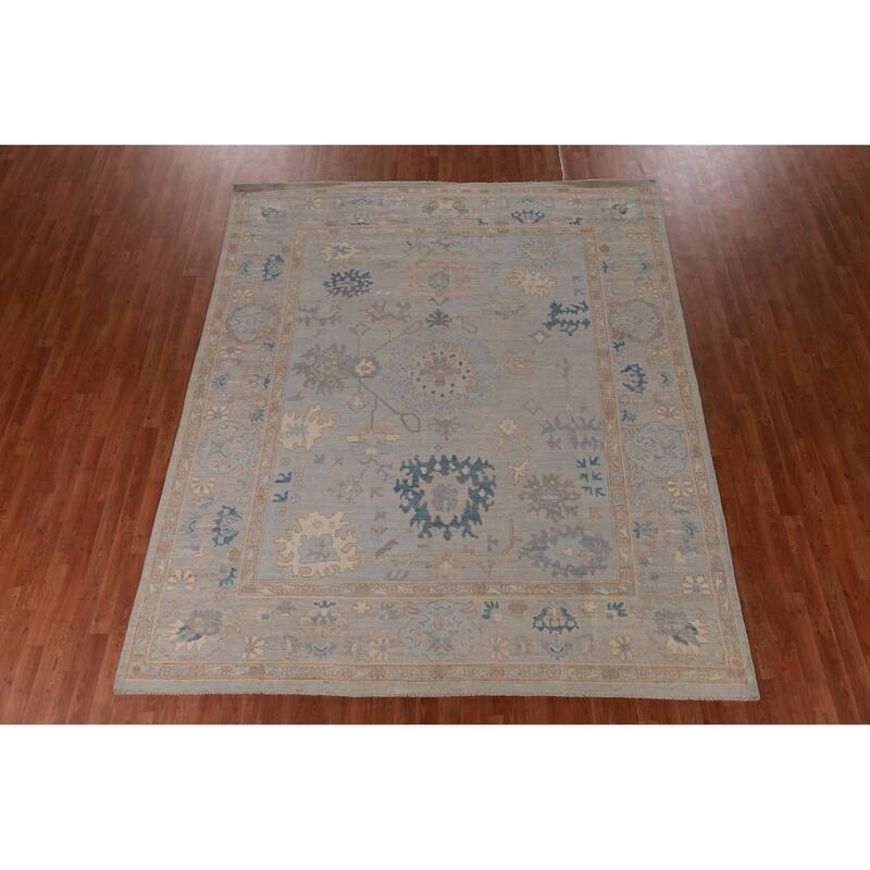Hand Knotted Oriental 100% Wool Carpet Transitional All-Over Greys & Charcoal Oushak Area Rug - 9' 9'' X 8' 3''