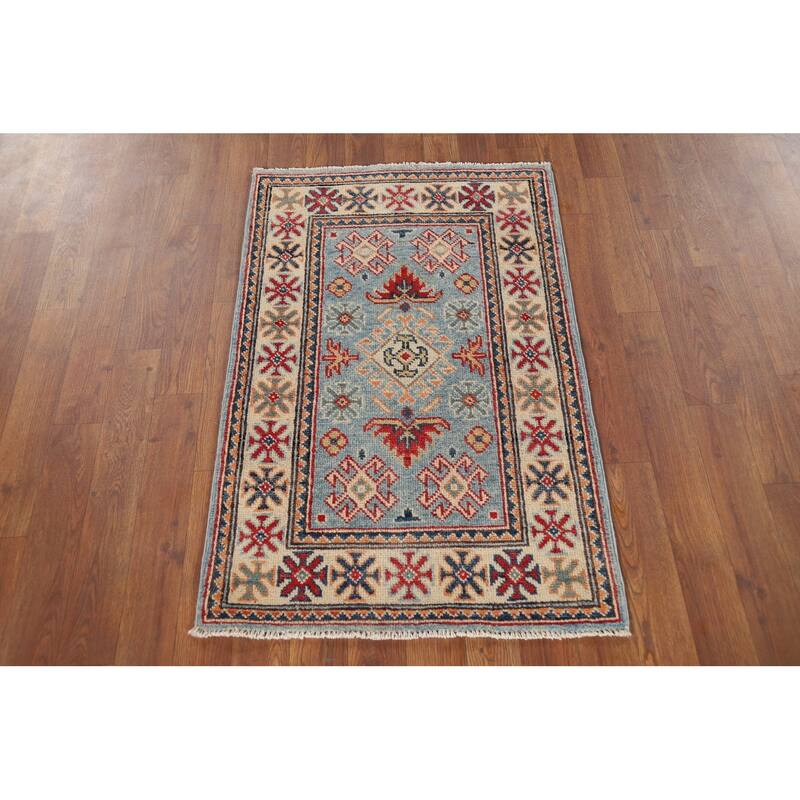 Light Blue Kazak Foyer Rug Handmade Wool Carpet - 2'1" x 3'1"