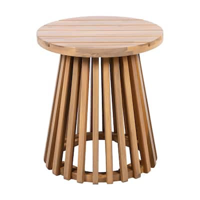 Outdoor Acacia Wood Patio Side Table, Round Coffee Table