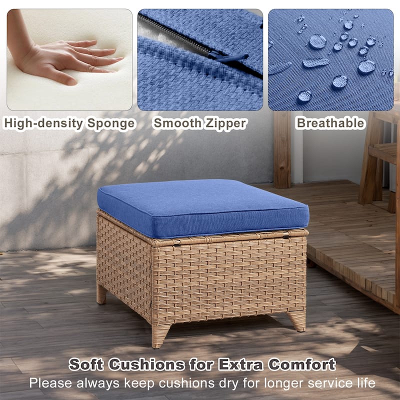 Gymojoy Patio PE Rattan Ottoman with Cushion