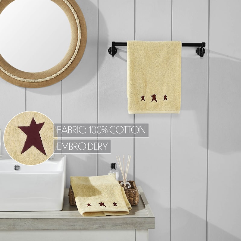 Burgundy Prim Stars Creme Hand Towel Set of 2 16x26