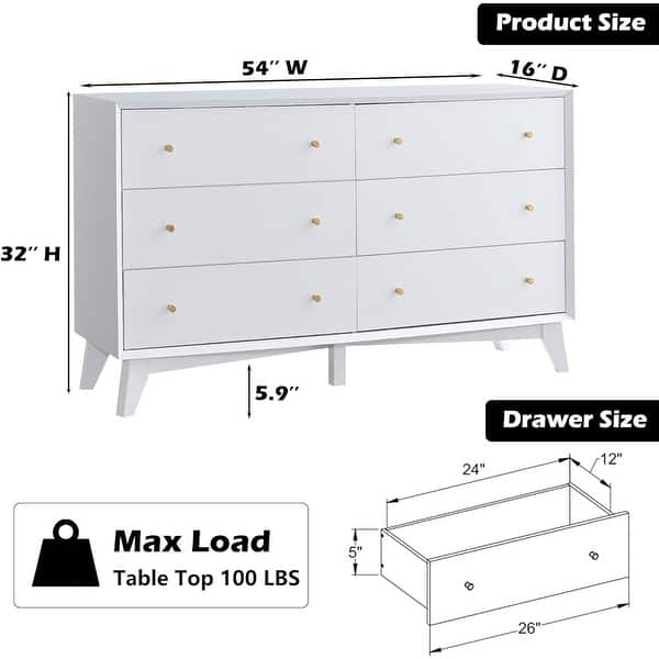 Mid Century Modern 6 Drawer Wood Dresser, Chest of Drawers, TV Stand ...