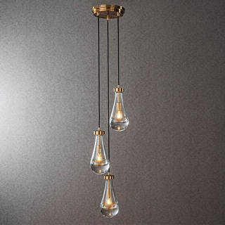 CraftHome Farmhouse Raindrop Glass Antique Brass Chandelier Rustic Teardrop Cluster Pendant Light for Kitchen Island