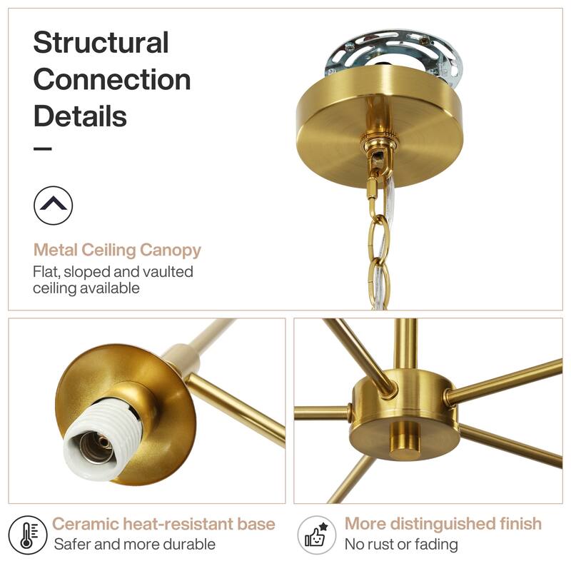 5-Light Modern Gold Chandelier with Ripple Glass Shades, Adjustable Height