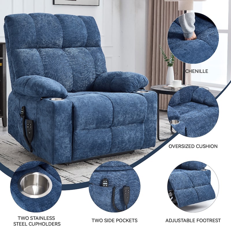 Dual Motor Infinite Position Power Lift Recliner Chair with 8-Point Vibration Massage and Lumbar Heating, Dual Cup Holders