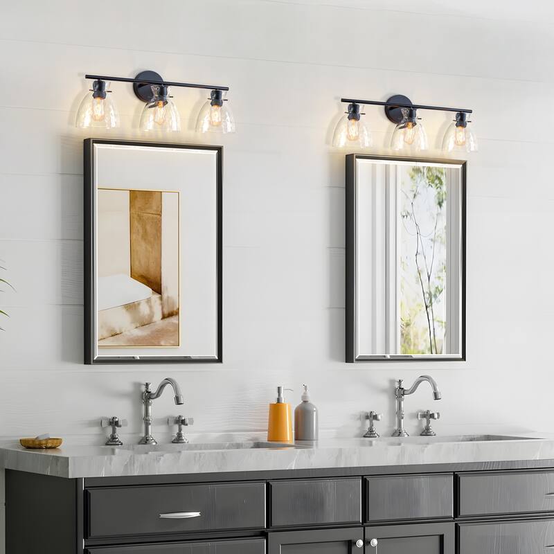 Starsky 3-Lights Modern Dimmable Hammered Glass Bathroom Vanity Light