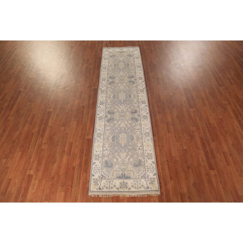 Earth Tone Oushak Indian Runner Rug Hand-Knotted Wool Carpet - 2'7" x 10'0"