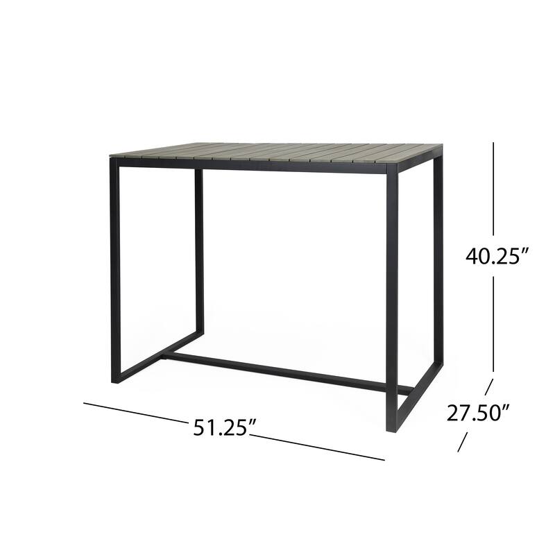 Roomfitters Modern Industrial Bar Table, Rectangular Wood Slat Top Pub Dining Furniture with Black Metal Frame, Grey+Black