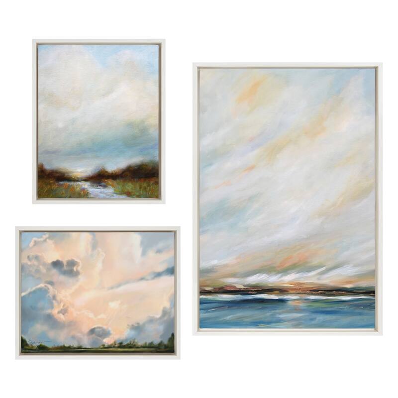 Kate and Laurel Sylvie Tranquil Canvas Art Set by Mary Sparrow - 3 Piece Set