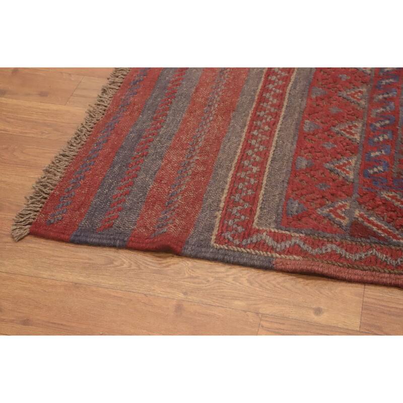 Hand Knotted Oriental 100% Wool Carpet Traditional Tribal Red Balouch Runner Rug - 8' 1'' X 2' 1''