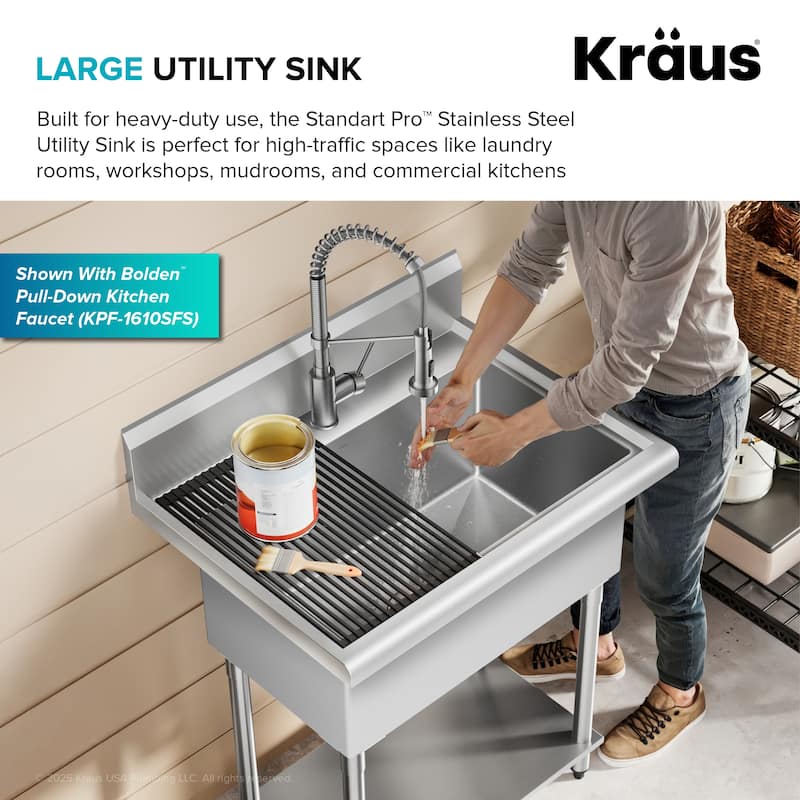 KRAUS Standart Pro 32 in. Stainless Steel 1-Bowl Laundry Utility Sink