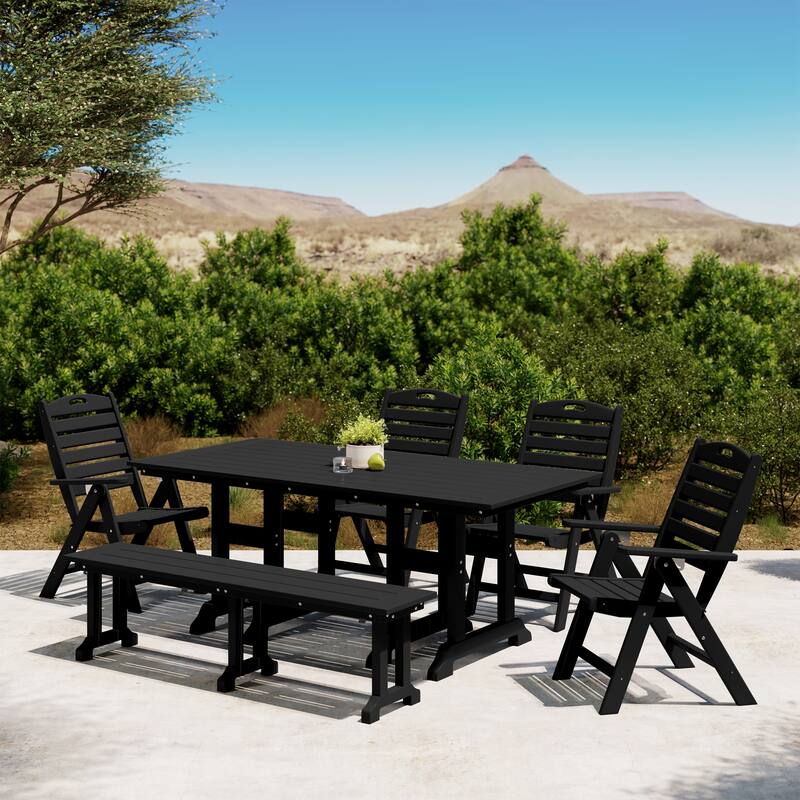 Laguna 6-Piece Patio Dining Set With Reclinable Armchairs and Bench