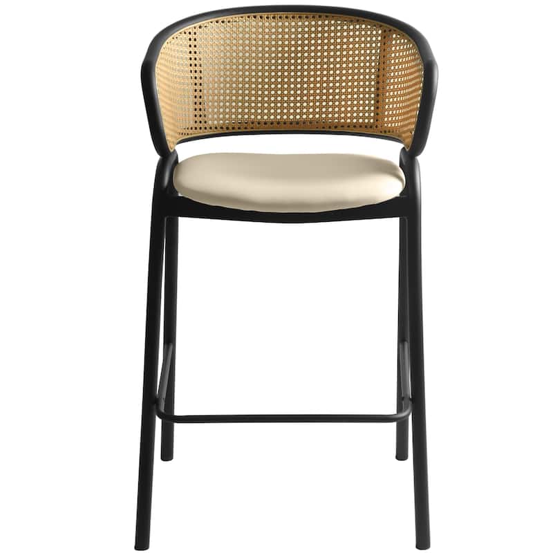 LeisureMod Ervilla Modern Wicker Leather Bar Stool with Curved Back & Stainless Steel Frame for Home & Kitchen