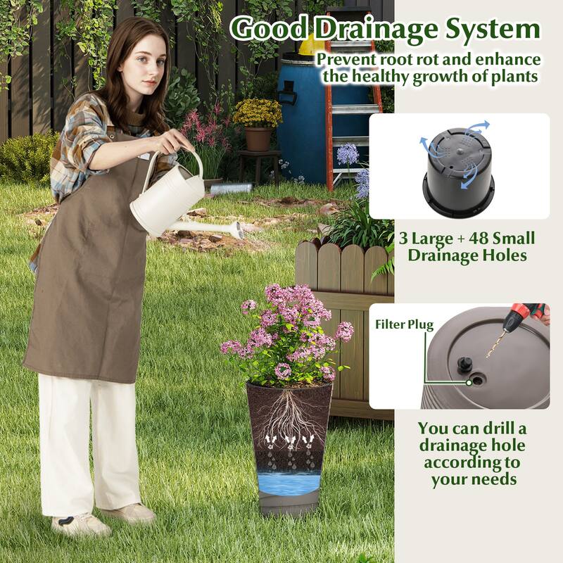 Gymax 18'' Tall Flower Pot Set of 2 w/ Insert Bucket Handle Design
