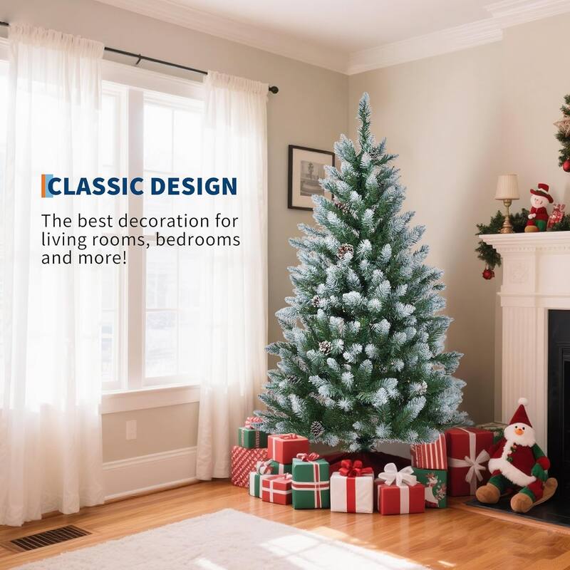 Christmas Tree, Pre-Lit 4.5 Ft Artificial Pine with LED Lights, Hinged Holiday Tree with Foldable Metal Base for Home