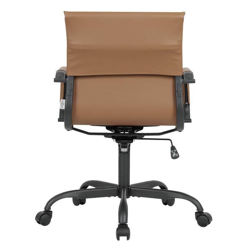 Harris Leather Mid-Back Adjustable Seat Height Office Desk Computer Swivel Chair in Black Metal Frame for Home Conference