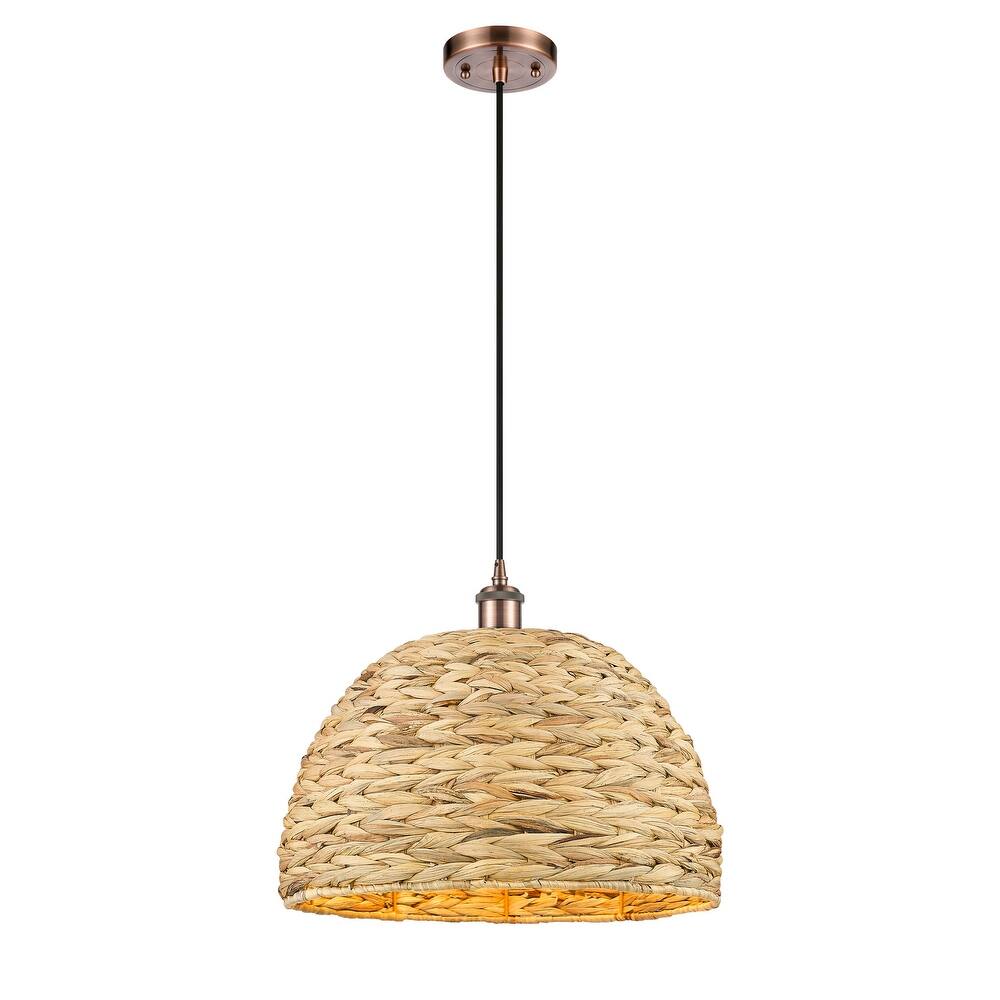 Innovations Lighting Woven Rattan - 1 Light 16" Cord Hung Pendant