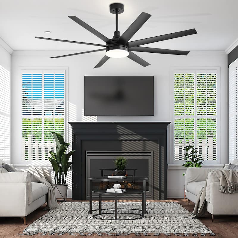 65 Inch Black Large Ceiling Fan with Light Remote(8-Blade)