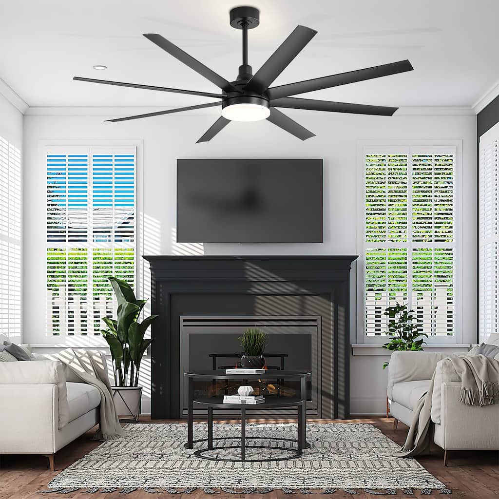 65 Inch LED Black and White Ceiling Fan with Light Remote- 8 Blade
