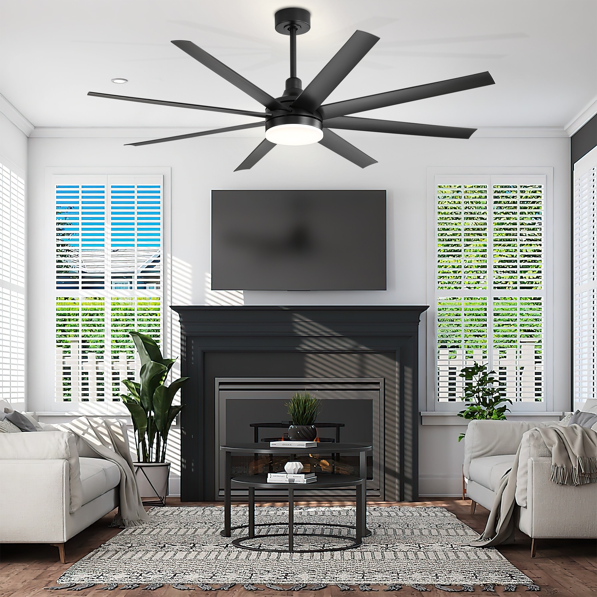 65 Inch LED Black and White Ceiling Fan with Light Remote- 8 Blade