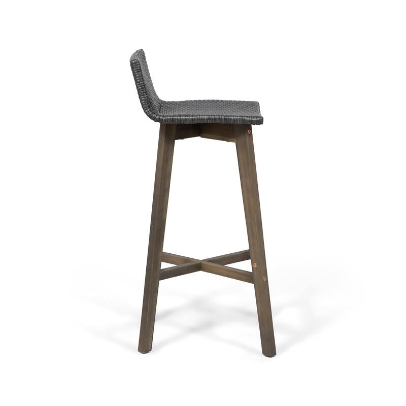 La Brea Outdoor Acacia Wood and Wicker Barstools (Set of 4) by Christopher Knight Home