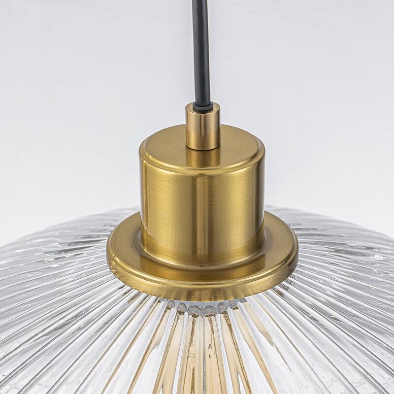 10.24 in. Modern Gold Pendant with Textured Glass, Adjustable Hanging Chandelier