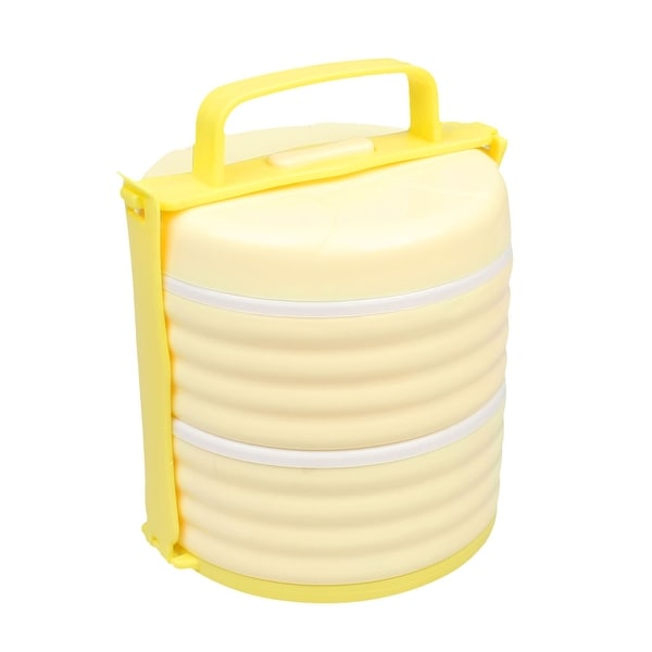 Unique Bargains Round Shape Double Layer Food Container Lunch Box Light Yellow