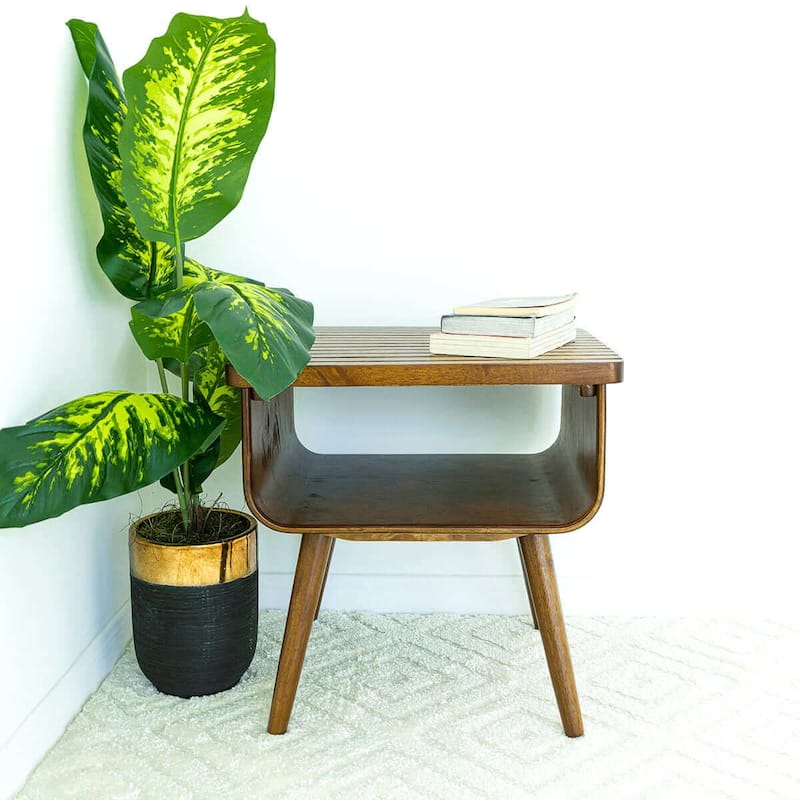 GDFStudio - Alice Modern Solid Wood End Table with Slatted Shelf - 22"