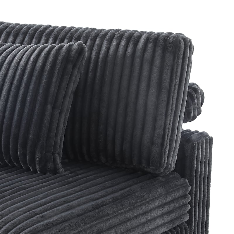 118.3" W Plush Corduroy Square Arm Upholstered Sectional Modular Sofa