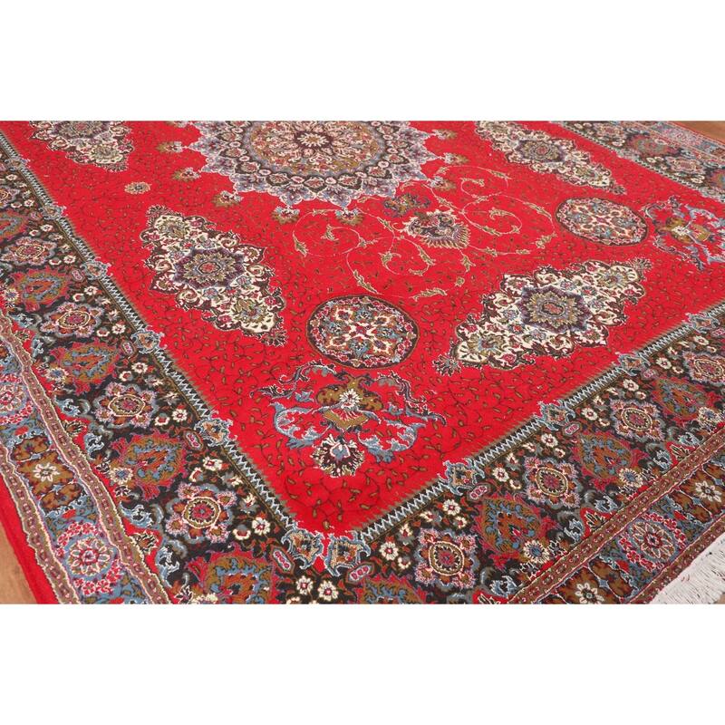 Traditional Red Kashan Turkish Area Rug Medallion Machine Made Carpet - 9'7" x 12'11"