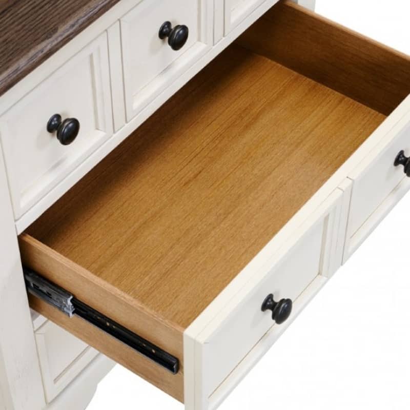 Hamps Wide Dresser, 8 Drawers, White and Dark Brown Solid Wood Frame