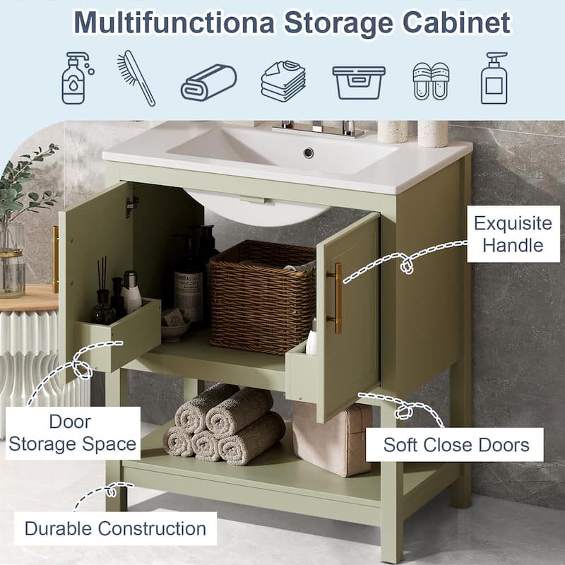 30-Inch Bathroom Vanity with Ceramic Sink and Versatile Storage