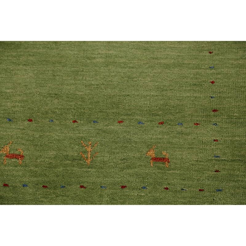 Hand Knotted Oriental 100% Wool Carpet Tribal Animal Pictorial Green Gabbeh Area Rug - 7' 8'' X 5' 4''