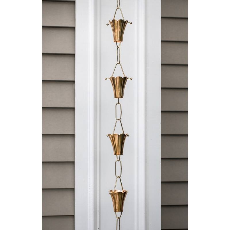Fluted Flower Pure Copper 8.5 ft. Rain Chain by Good Directions