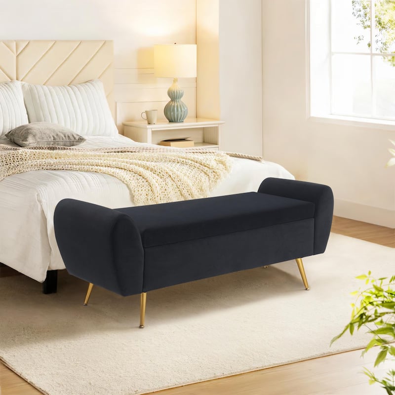 Upholstered 56"W Flip Top Storage Bench with arms