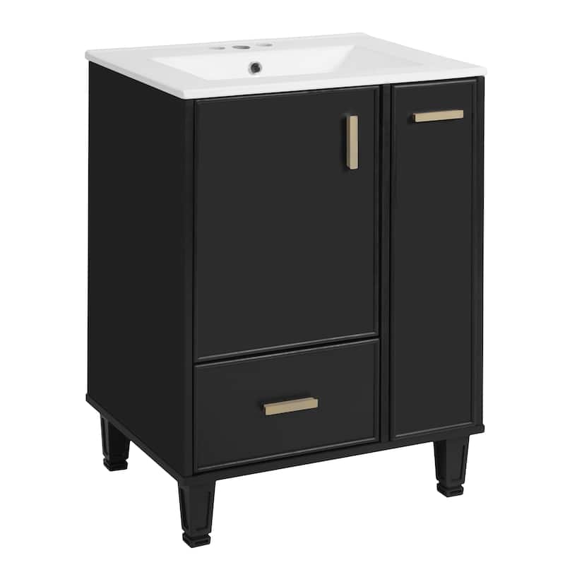 24"Bathroom Vanity with Sink, Bathroom Cabinet with Door Shelf, Deep Drawer, 2-Tier Pull-Out Basket, Solid Wood and MDF Board