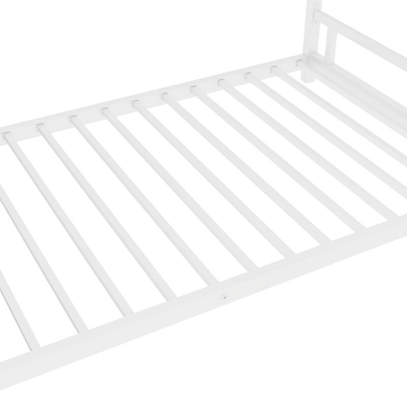 Sturdy Metal Twin over Twin Bunk Bed with Safety Guardrail, Noise Reduced, No Box Spring Needed, White