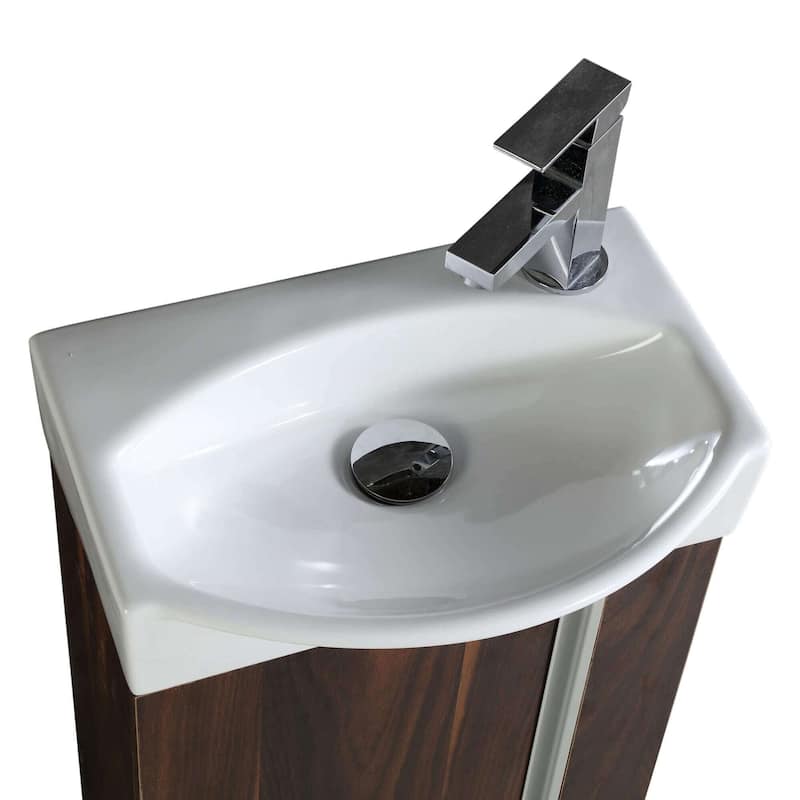 Fine Fixtures Compacto Black Walnut Wall Mount Single Bathroom Vanity with Vitreous China Sink and Mirror