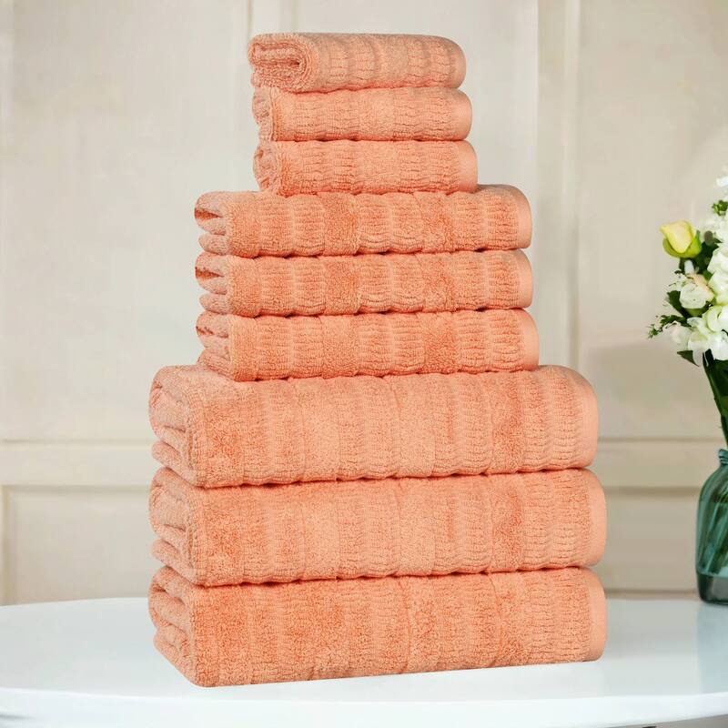 Superior Mika Smart Twist Viscose Cotton Blend 9 Piece Towel Set - Peach
