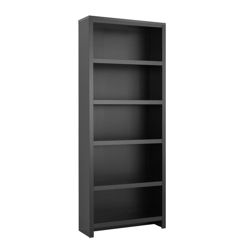 Prepac Moda 80" H 5-Tier Bookcase, Modern Storage Accent Bookshelf with 3 Adjustable Shelves for Home Office, Living Room - Black