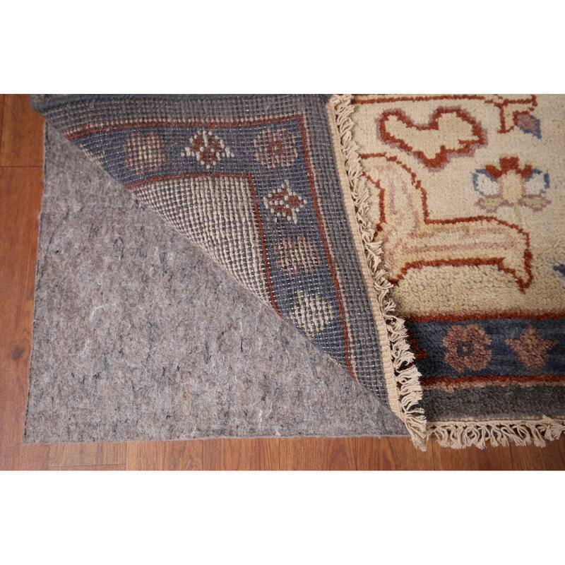 All-Over Gray Geometric Oushak Indian Rug Hand-Knotted Wool Carpet - 8'0"x 10'0"