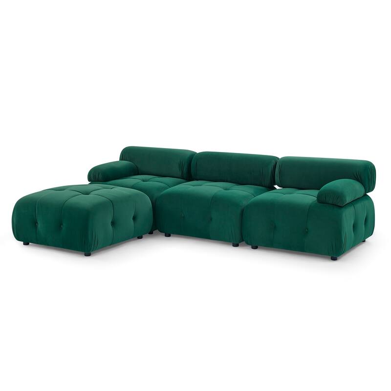 Modular Sectional Sofa, Button Tufted Designed and DIY Combination, L-Shaped Velvet Upholstered Couch with Reversible Ottoman