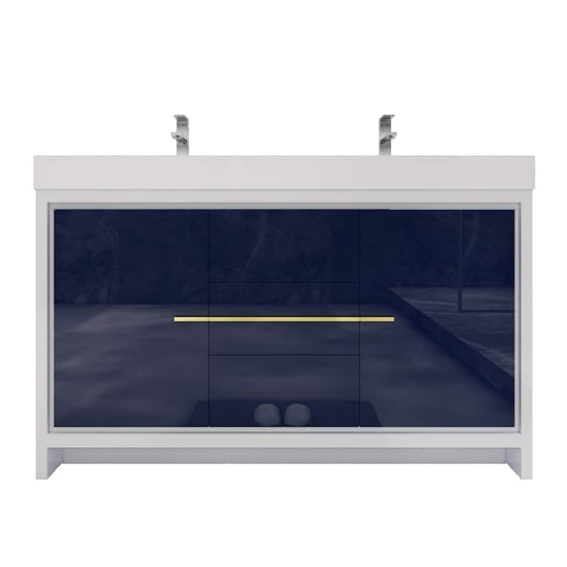 Dove 60'' Freestanding Vanity with Double Reinforced Acrylic Sink - 60'' Width With  Double Sinks - High Gloss Night Blue