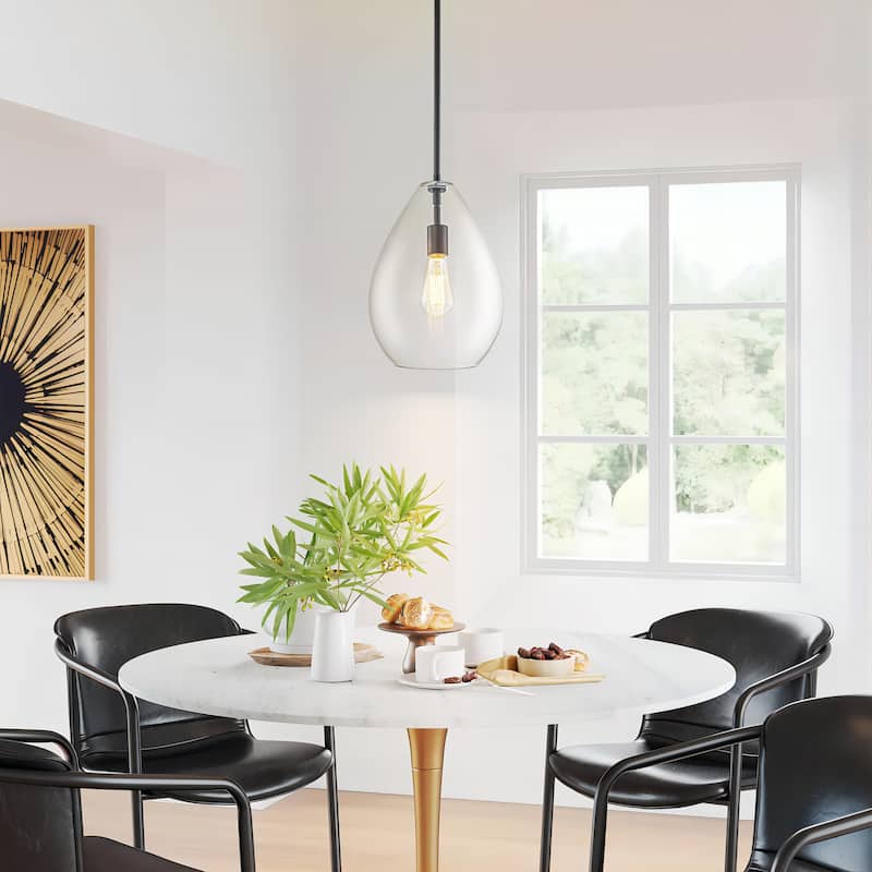 1-Light Modern Industrial Kitchen Island Pendant Light with Clear Olive-Shaped Glass Shade