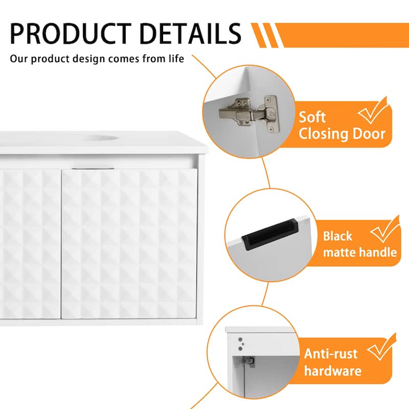 Bathroom Vanity With Sink In 24/30/36 Inch, Floating Bathroom Vanity With Soft Close Door