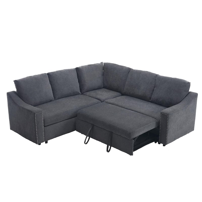 81.5'' L-Shaped 5-Seat Sectional Sofa with Pull-Out Bed and 6 Cushions, Ideal Multifunctional Corner Couch