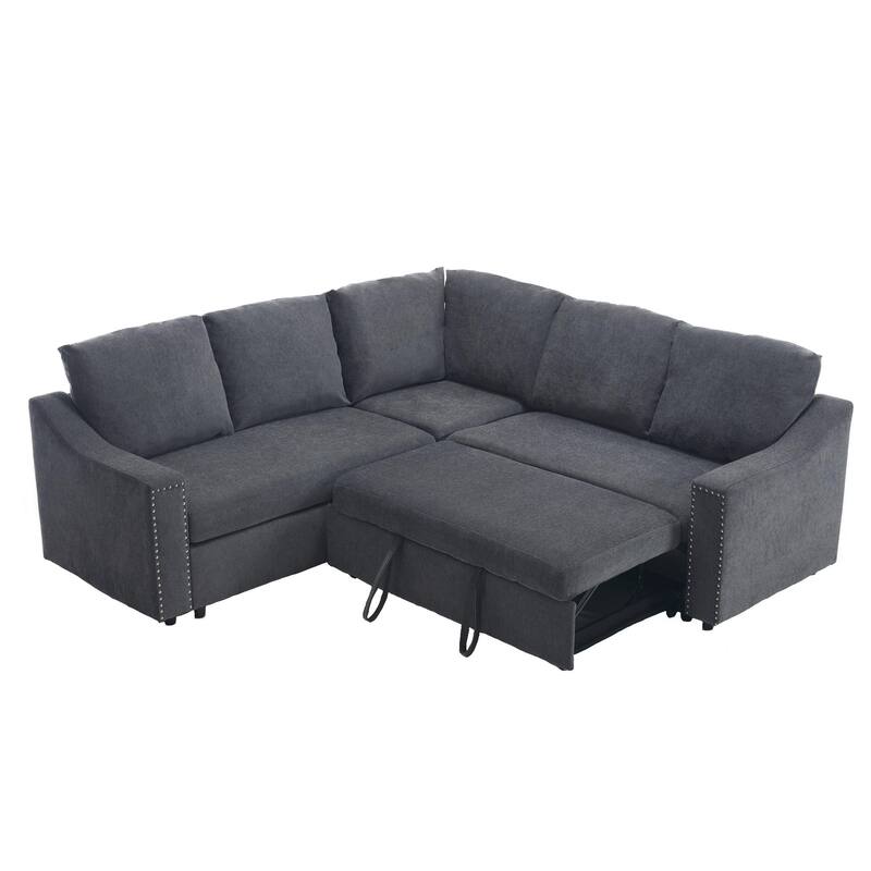 81.5'' L-Shaped 5-Seater Sectional Sofa with Pull-Out Bed and Six Pillows, Multifunctional Corner Couch for Living Areas