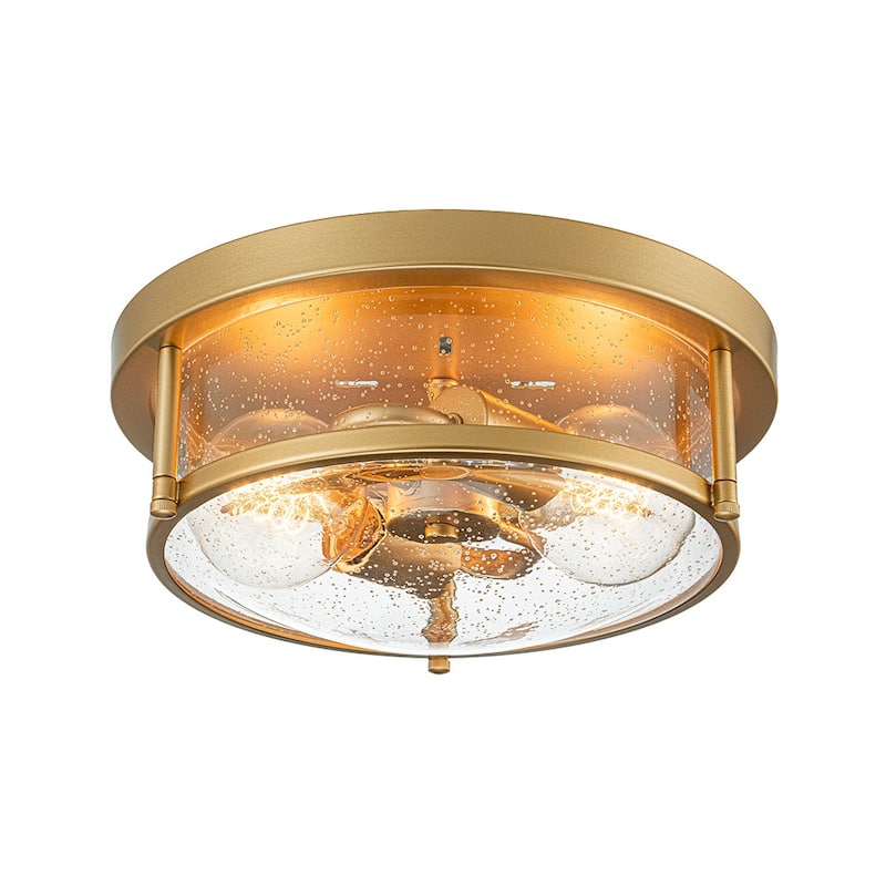 Farmhouse Black Round Seeded Glass Drum Semi Flush Ceiling Light -12in