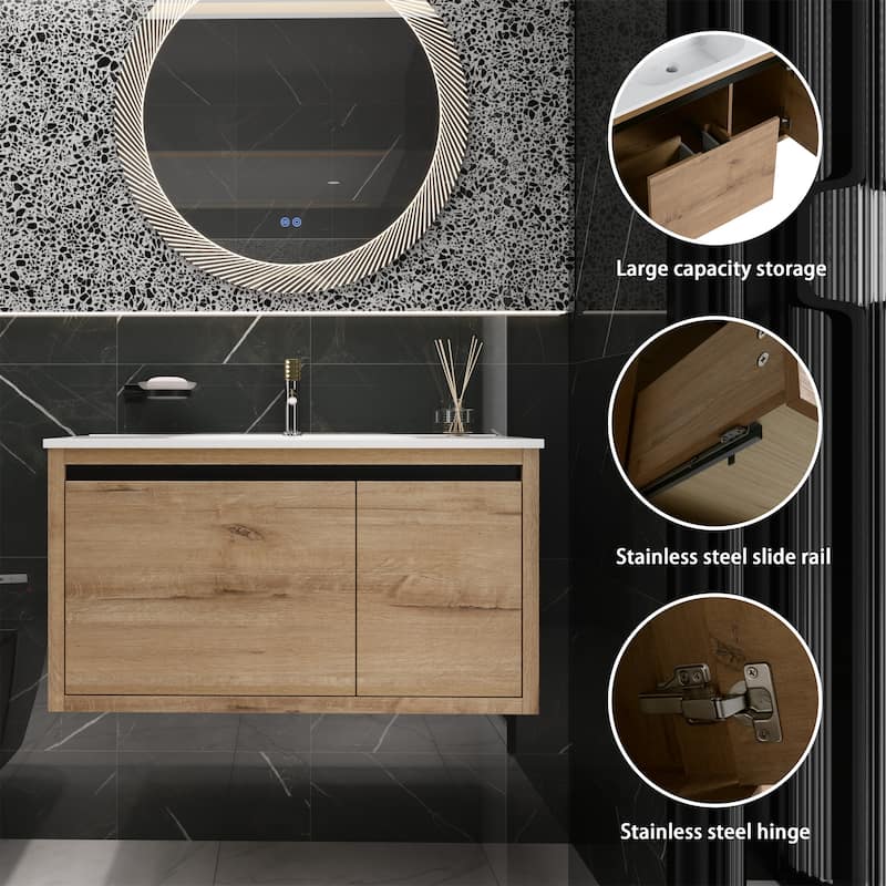 Imitative Oak 36 Inch Bathroom Vanity With Gel Sink
